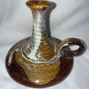 Steve Ashley Handcrafted Ceramic candle stick-Brown and Cream